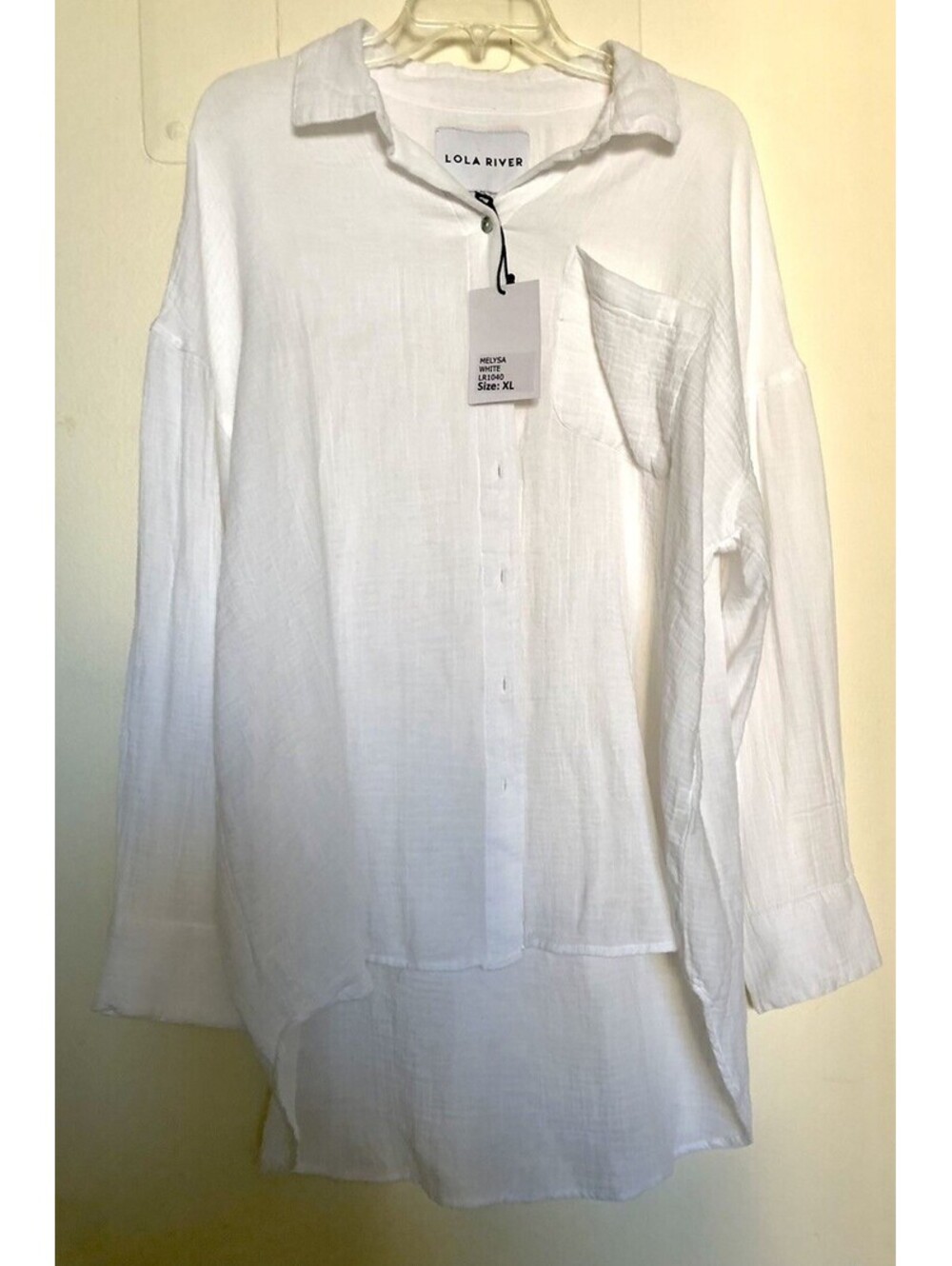 NWT Lola River Women's Button Up Shirt-Tunic White XL 100% Cotton